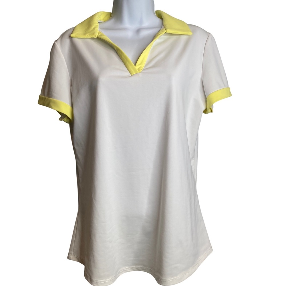 Melly M Women's‎ White Short Sleeve Collared Stretchy Golf Shirt Size L Preppy